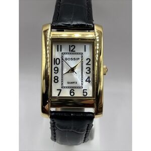 Gossip Women's Watch MOP Dial Black Leather Band‎ GSP173A- New Battery